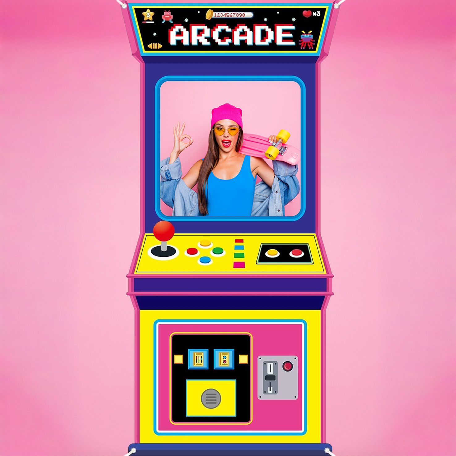 Background Retro Gaming - Fabric Arcade Game Photo Background Retro