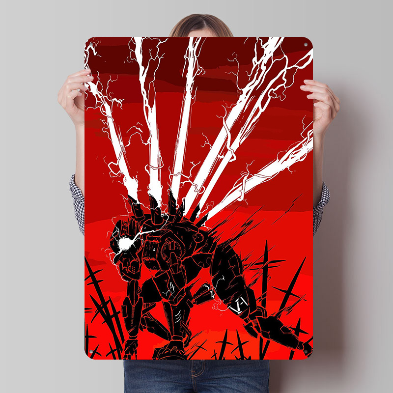 Background Retro Gaming - Mech With Lightning on Red Background