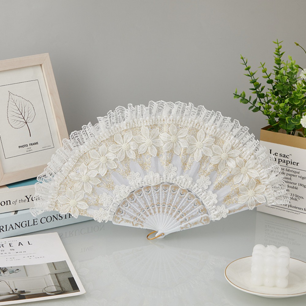 Console Retro Gaming Portable - White Lolita Lace Hand Fan Handheld
